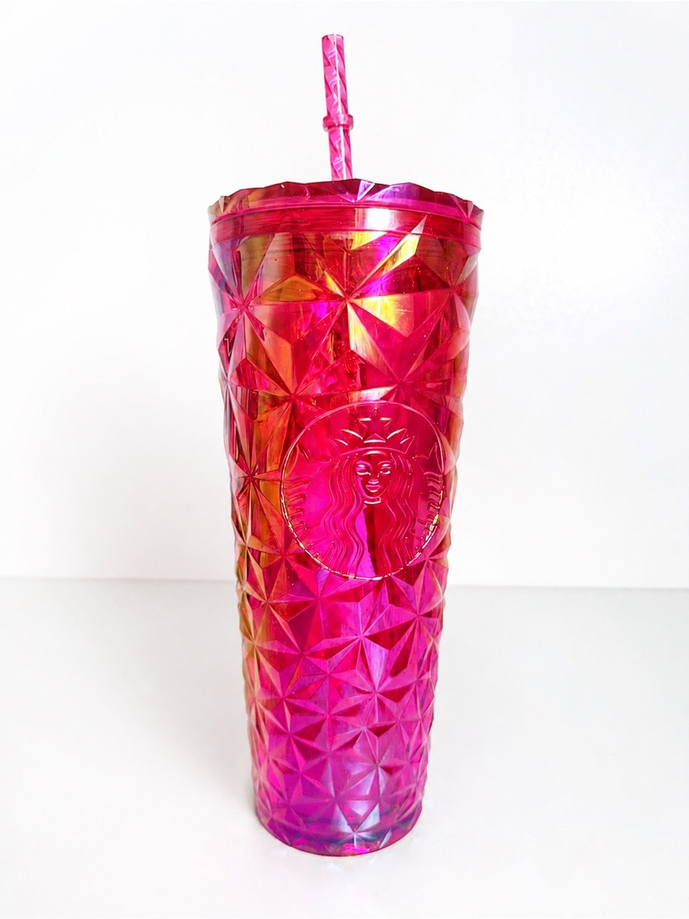 Starbucks Iridescent Pink Geometric Cold Cup Tumbler with Lid & Straw | Reusable